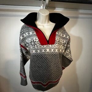 Cozy Nordic Pattern Pullover Sweater with Red Trim